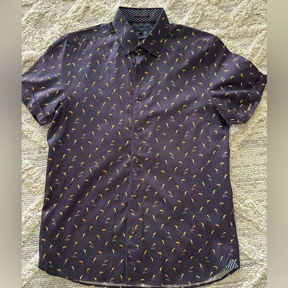Ted Baker London Toucan Bird Print Shirt Slim Navy Size- 3 / M - Picture 7 of 9